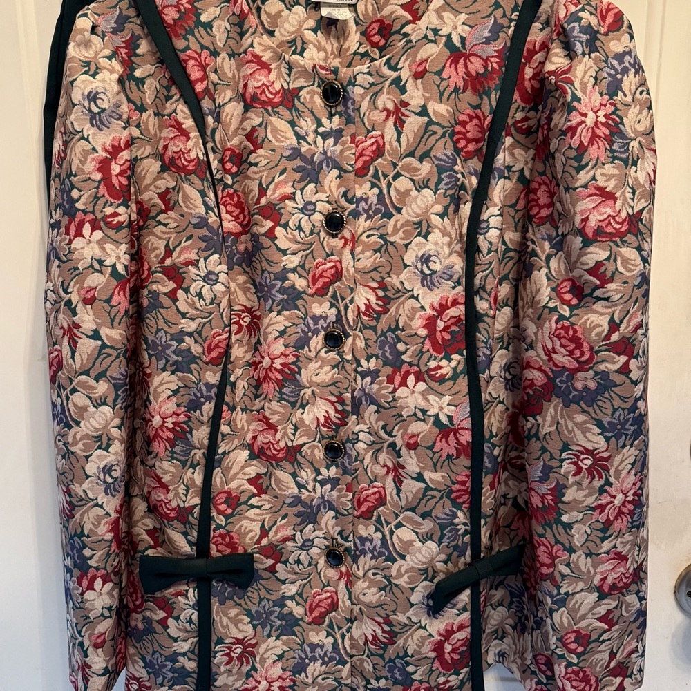 Floral Women's Jacket with Black Accents & Green Skirt 22WP